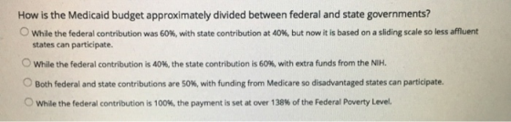 How is the Medicaid budget approximately divided between federal and state governments? While the federal contribution was 60