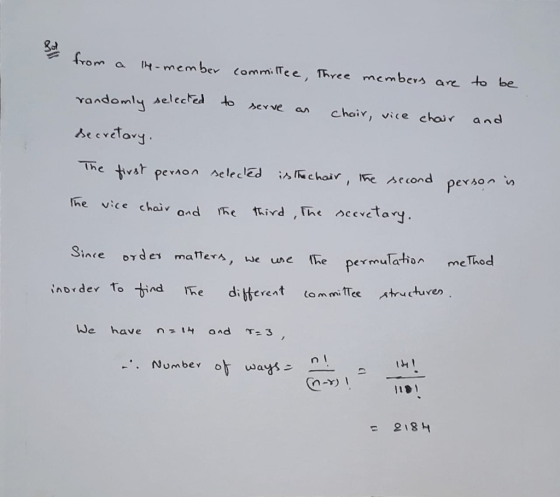 rom a membe commiTee, Three members ar to be randomly seleced to se evétov ee a chaiv, vice choir an he vice chaiv une lhe permulatho me Thod We have and γ.3 2184