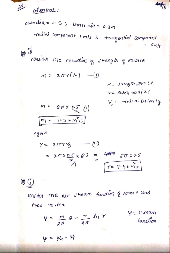Are civen that:- outer dua = 0.5; inner dia = 0.3m radial component imis & tangentical component = 6ml bet consider the equat