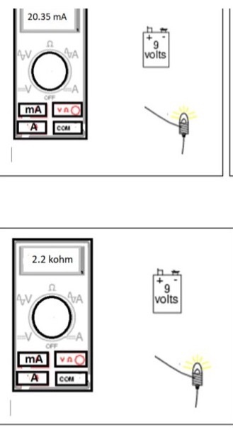20.35 mA VA 9 volts mA VA A COM 2.2 kohm VA 9 volts O А CAF mA vad ТА COM