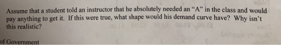 Assume that a student told an instructor that he absolutely needed an “A” in the class and would pay anything to get it. If t