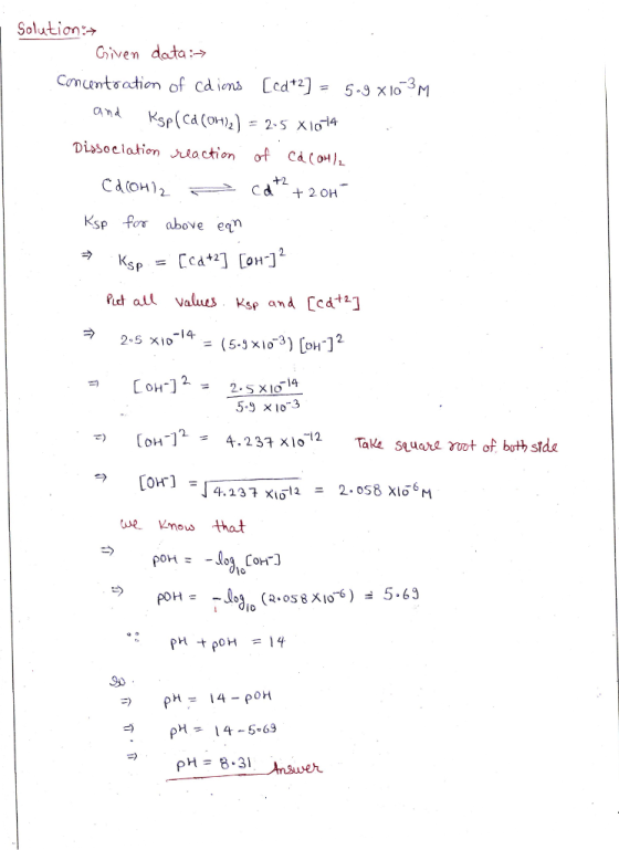 Solution分 Given data:->» Diaso elakion.na ction of cd(0H)し +2 Ksp fors above e SP Piet atl Values and Ccdti] 2. 2. 14 OH 2 SX