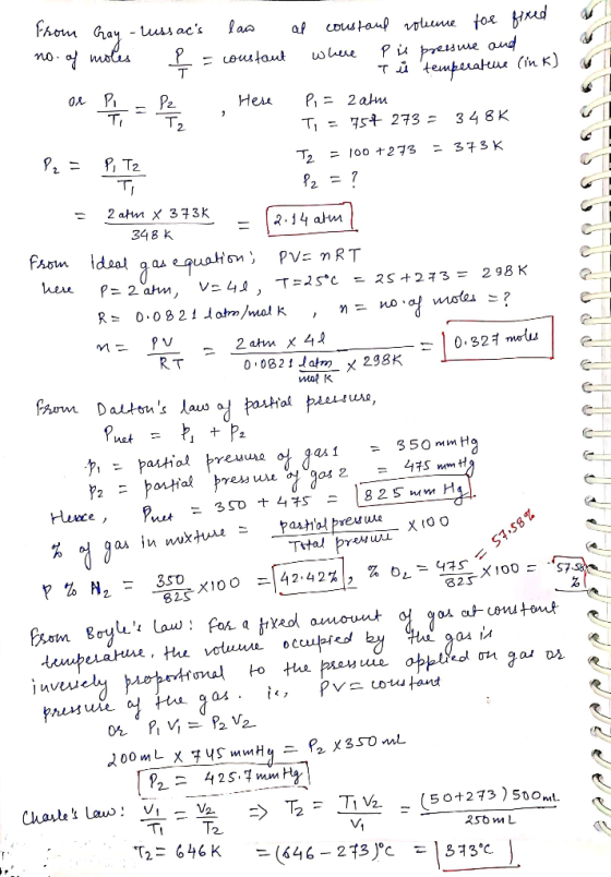 1. Or Po from Gay-Lussacs law al coustaul volume for fixed no. of moles l = constant where P is pressure and - T ů temperatu