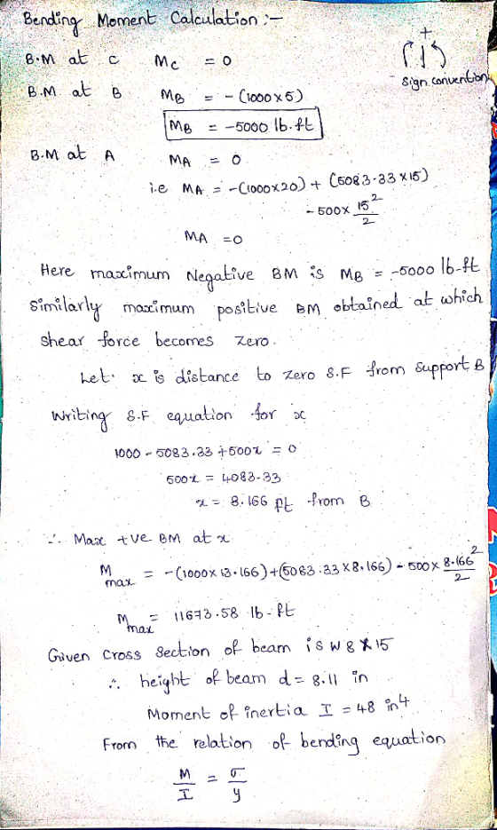 g.M at Sign. conu« B.M at A 2- Here mai -5000 lb-ft imum Negative 8M is ilar positive em obtain mocimum Shear Jorce becomes Z