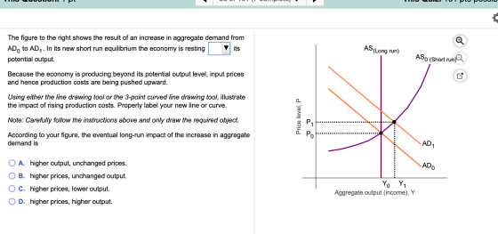 от тот отрост Quiz OTPPUUIN The figure to the right shows the result of an increase in aggregate demand from AD, to AD, . In
