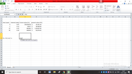 Book1 - Microsoft Excel (Product Activation Failed) - 2 X - FX View Op General Wrap Text Merge & Center - % 8.00 File Home In