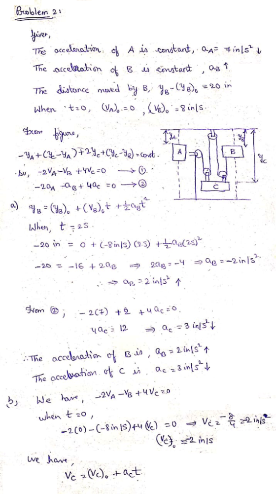 Broblem 2 Hve he.ccc eGlah@n ob g da-Conatant , ав 1 The distance muved by в, в-Суе),-201n HC when, ts -20 in = o + (-8 in Is) (Is) +4aa(25) when 0 -(-gin ve ha*