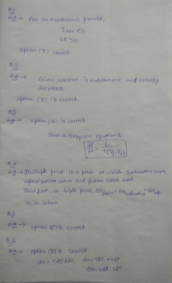 Q. And for an exothermic process, arevco As o option (B) correct 0.2 is endothermic and entropy Ans - Given reaction decrease