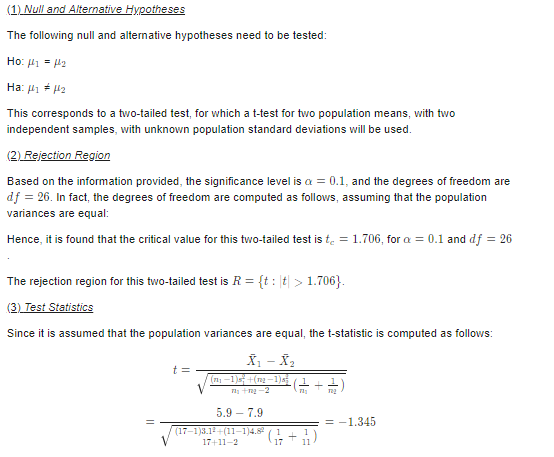 othes The following null and alternative hypotheses need to be tested: This corresponds to a two-tailed test, for which a t-t