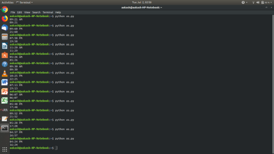 Activities Terminal Tue Jul 2, 02:50 aakash@aakash-HP-Notebook: ~- File Edit View Search Terminal Help aakash@aakash- HP- Not