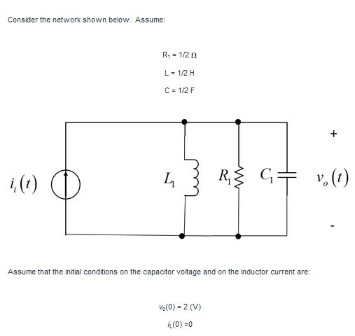Consider the network shown below. Assume: R1 = 1122 L = 1/2 H C = 1/2 F i() RB G+ v. (1) Assume that the initial conditions o
