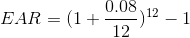 0.08 EAR = (1+ (1 A1 = + )12 -