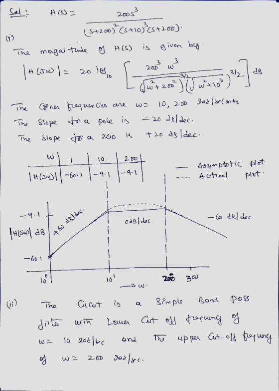 - o Sal? H(s) = 2005 (5+200)*Cs +10°cs+200) The magnitude of His) is given by 1H (5w) l= 2o los r 2003 w3 de . Ljur 200 MJ wt