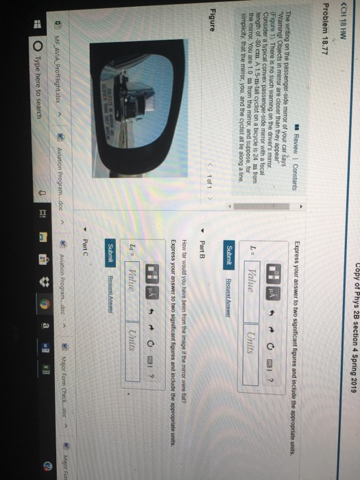 Copy of Phys 2B section 4 Spring 2019 Problem 18.77 The writing on the p -side mirror of your car says of-80 cm, A 1.5-m Figu