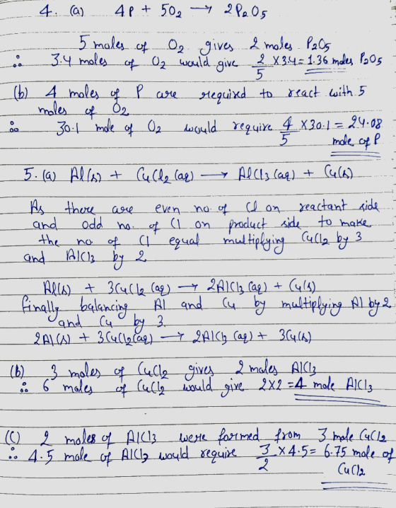 -4. (a) 48 + 502 . 2 P. Os ... - 5 moles of Oz gives & moles P2O5 .. a 3.4 moles of Oz would give 2 X3.4 = 1.36 modes Pos (6)