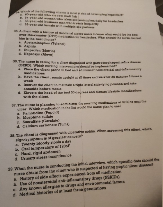 . Which of the following clients is most at risk of developing hepatitis B? a. 60-year-old who ate raw shell fish b. 64-year-