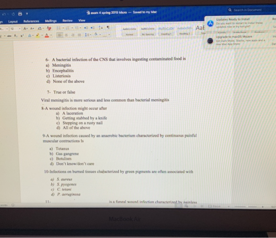 Q Search in Document exam 4 spring 2019 Micro-Saved to my Mac Updates Ready to Install Do you want to restart to install thes