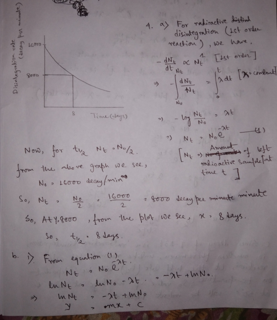4. a For Tdionctive distind diswteg rabtion (ct orden reaetion LCOUD wwe, We NP NE Tist ordn NE NE NO Time cays) NE -2t Noe N