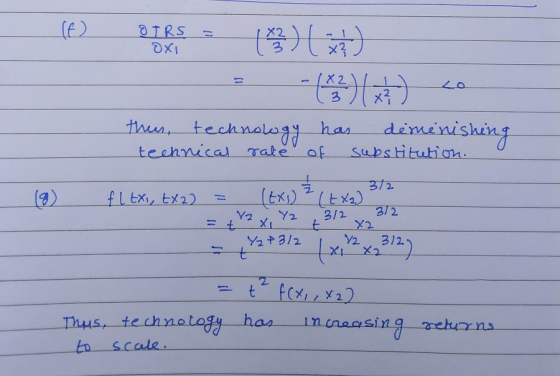 (f) OTRS = 1x2) 1 2 ox ( 311 x²) ther, technology has diminishing technical rate of substitution. 372 (8) flexi, tx2) = (tx2