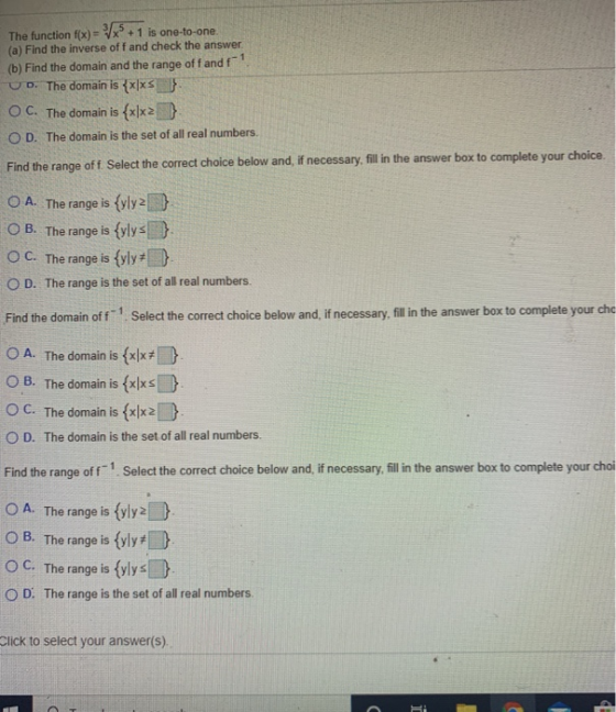 The function f(x)= x + 1 is one-to-one. (a) Find the inverse off and check the answer (b) Find the domain and the range of fa