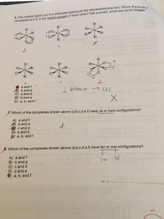 n). Which (Fe(ox) Bryl 6. The Avalateliaand lov) is a bidentate ligand just like ethylenediamine (en). Which I . complexes (a