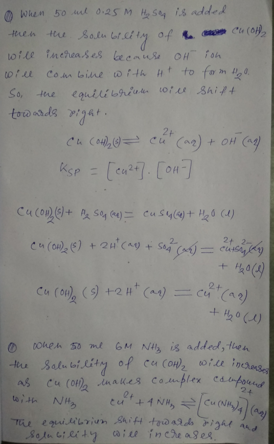 When 50 ml 0,25 M H₂So is added then the solubility of a Cucot will increased because oth ion will combine with Ht to form to