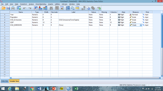 *Untitled1 [DataSet0] - IBM SPSS Statistics Data Editor File Edit View Data Transform Analyze Direct Marketing Graphs Utiliti