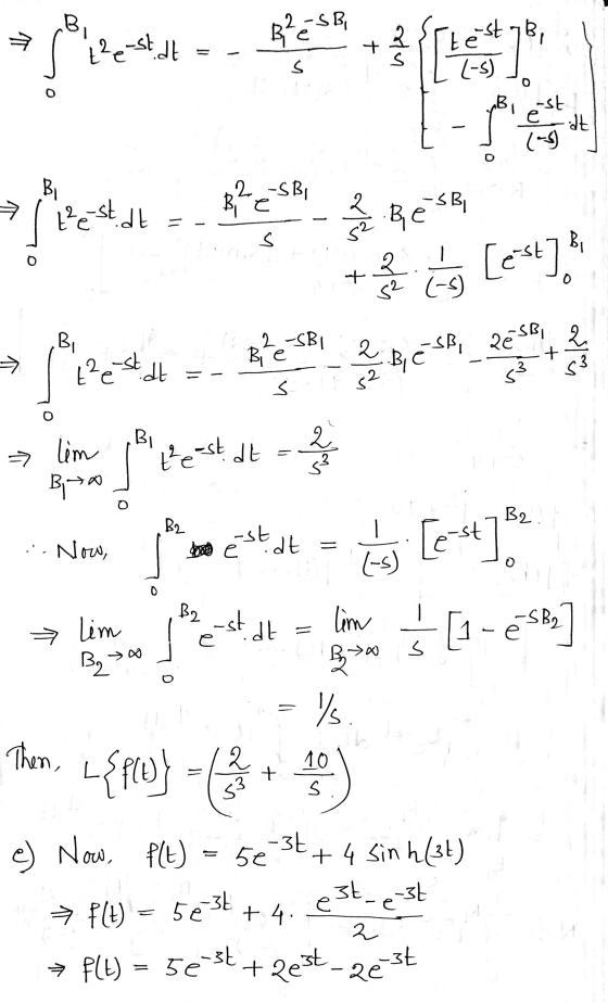 2 -SBI B² 2 -st 7 B; t²e-st.dt te (-5) B est e dt Bi 2-SB, Bre → t² est dl عی S & BesB [e=st]. 2 + २. S² (-5) Bi 2 + SB, ze S