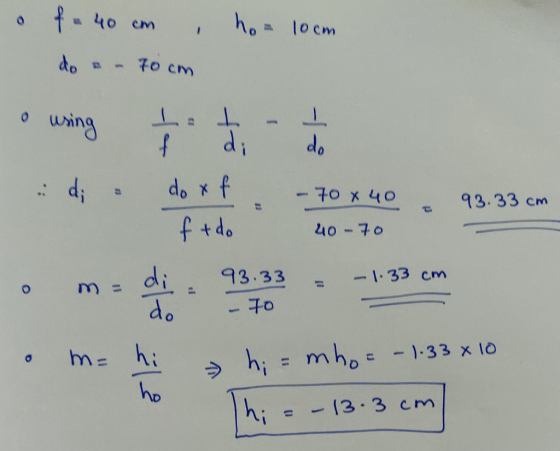 40 CM o ing f did 93.33 cm 40一子。 d 3.33 -1.33 cm ー-93 do hn= hi ho ーうn -[3.3 cm