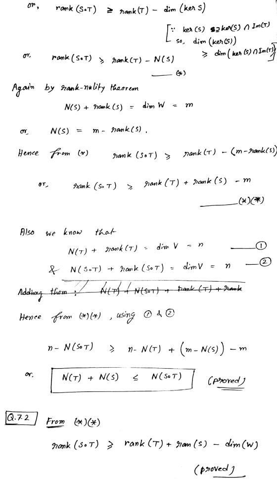 or, rank (SoT) rank (T) – dim (kers) ker (5) gykers n Im(T) so, dim (ker(s)) > rank (T) - N(S) > dim (her(s) nimeri or, rank