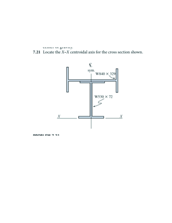 i giavity 7.21 Locate the X-X centroidal axis for the cross section shown sym. W840 X 329 W530 X 72 X DDORI EM 721