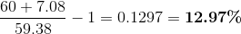 60 +7.08 --1=0.1297 = 12.97% 5938