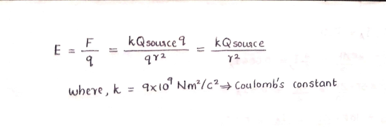 k Q source 9 KQ source E شه qY2 72 where, k 9x109 Nm²/C2 Coulombs constant