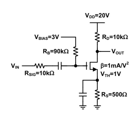 Vpp=20V T VBias=3V Rp=10k Rg=90k 2 Vout VIN - HE Rsig=10812 B=1mA/V2 Vth=1V Rs=50012