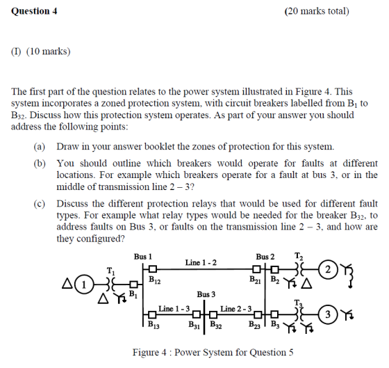 Question 4 (20 marks total) (I) (10 marks) The first part of the question relates to the power system illustrated in Figure 4