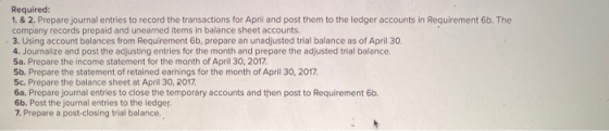 Required: 1. & 2. Prepare journal entries to record the transactions for April and post them to the ledger accounts in Requir