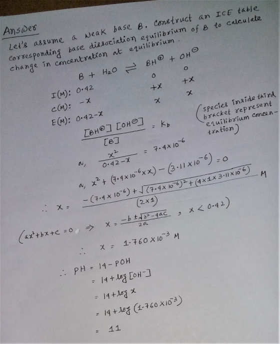 Asdes Lets as2ume a Neak base B. Congtruct an ICE table coTsesponding base dissociation eguilibrium of B to caleulate change