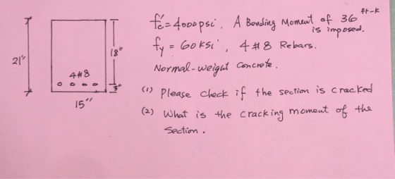 21 4#8 ft-k psi. A Bending Moment of 36 is imposed fy= Goksi, 4#8 Rebars. Normal-weigut concrete (1) Please check if the sect