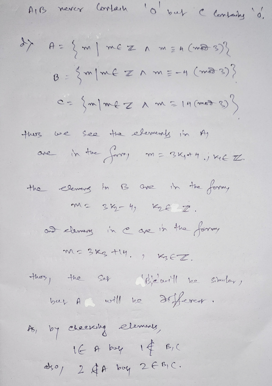 AIB never Contain but C Contaning o. mez dy AS m = 4 (mod 3)} {mme meanm=-4 (med 3)} - Emmez 333 B m = 14 (mod this we see th