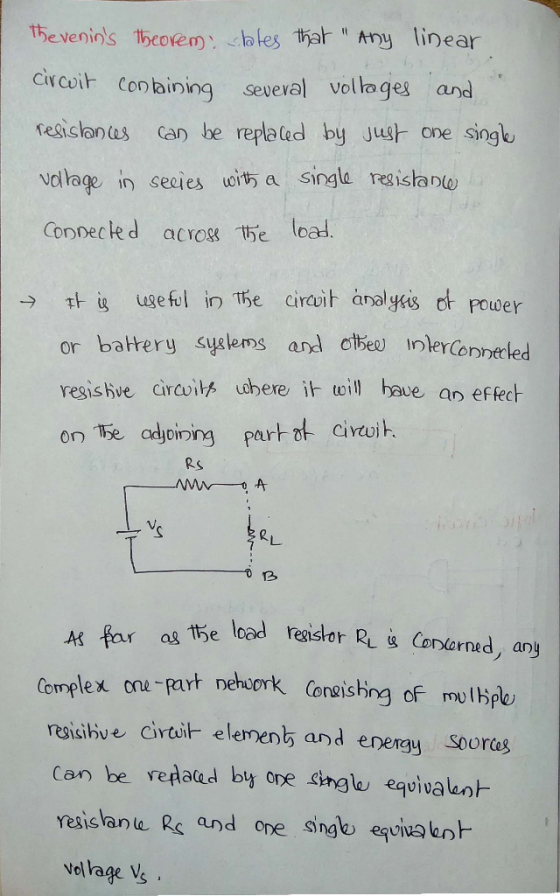 the venins theorem ates that Any linear circuit containing several vollages and resistances can be replaced by just one sin