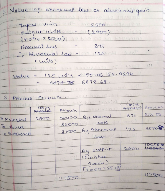 (80/0 X 2500) 2. Value of abnormal loss or abnormal gain. 2.500.1+qweb (2000) ikan Normal loss 3.75 Abnormal loss - 9X 125 14