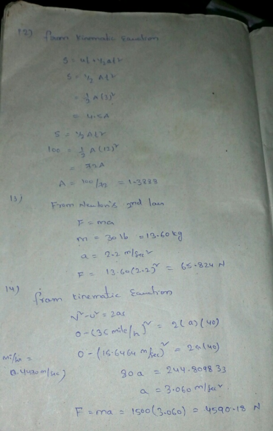 12 from kinematic Eanation sultat So hat JA (3) 4. CA str 100 - A12 FA A - 10/12 = 1-3238 13) From Nentors and laun Tama m-3