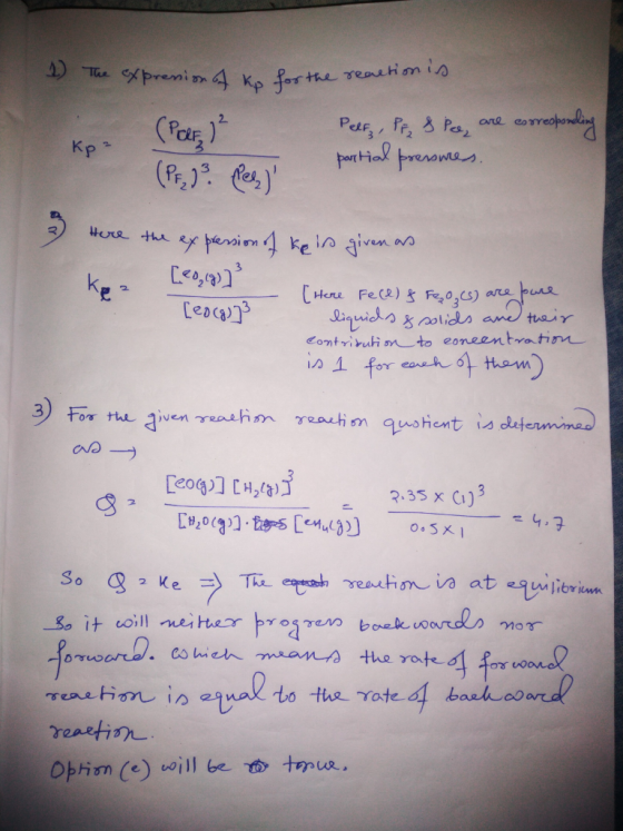 (1) The expression of ko for the reaction is Peltz, Prz & Pee, are corresponeling Кр partial pressures. (Pty)? Prely Here the