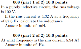 In a purely inductive circuit, the rms voltage is