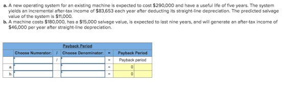a. A new operating system for an existing machine is expected to cost $290,000 and have a useful life of five years. The syst