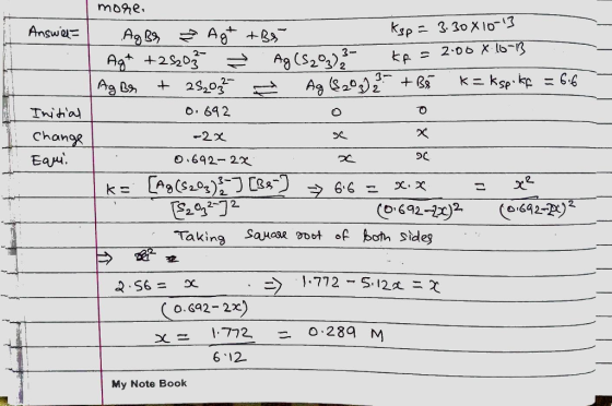 mone. Answ 3 Э19) + 25,022- . 642 -2χ 0.692-2χ chan Earu 920 1772-512久二 0.692-2 χ 乂ー 1.772 ー 0.289 M 6.12. My Note Book