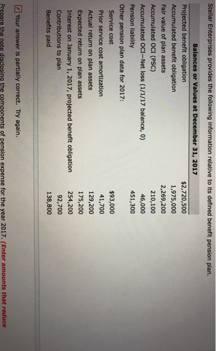 Stellar Enterprises provides the following information relative to its defined benefit pension plan. $2,720,500 1,975,000 2,2