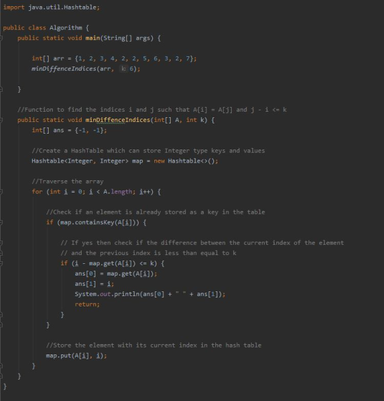 import java.util.Hashtable; public class Algorithm { public static void main(String[] args) { int[] arr = {1, 2, 3, 4, 2, 2,