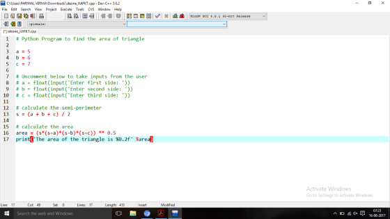 CAUsers PARIMAL VERMA File Edit Search View Project Execute Tools CVS Window Help e JUtFKT.cpp Dev-C++5.6.2 ] (globala i [l