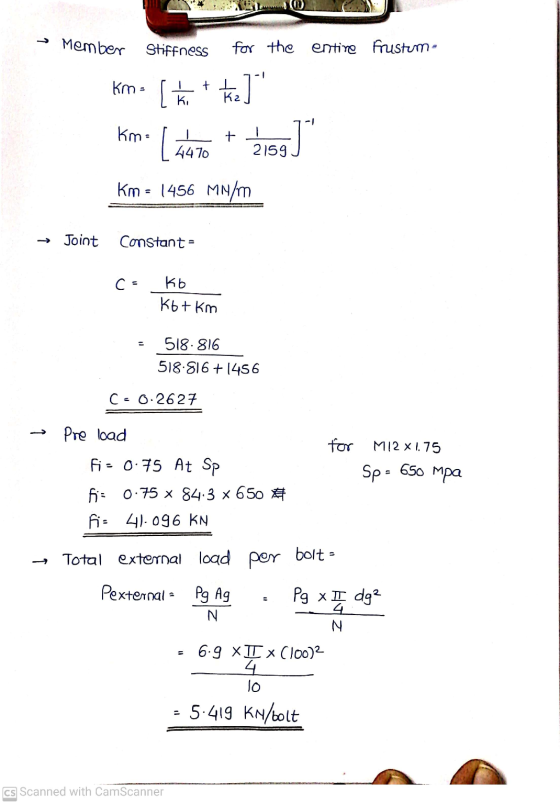 → Member Stiffness for the entire frustum- km. [thit the] -1 Km- . + 4470 2159) km - 1456 MN/m Joint Constanta C- Kb Kot km 5